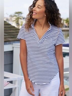 Frank & Eileen Navy and White Striped Tee